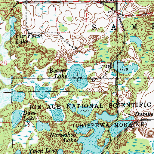 Topographic Map of Beaver Lake, WI