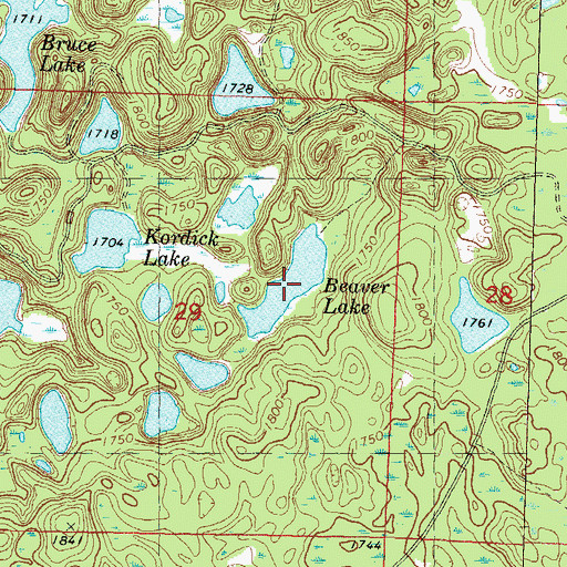 Topographic Map of Beaver Lake, WI