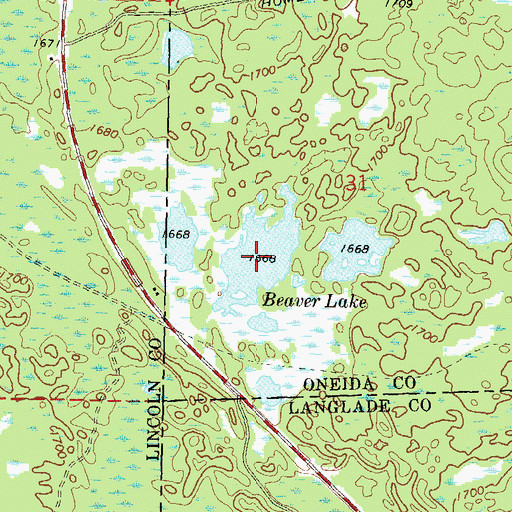 Topographic Map of Beaver Lake, WI