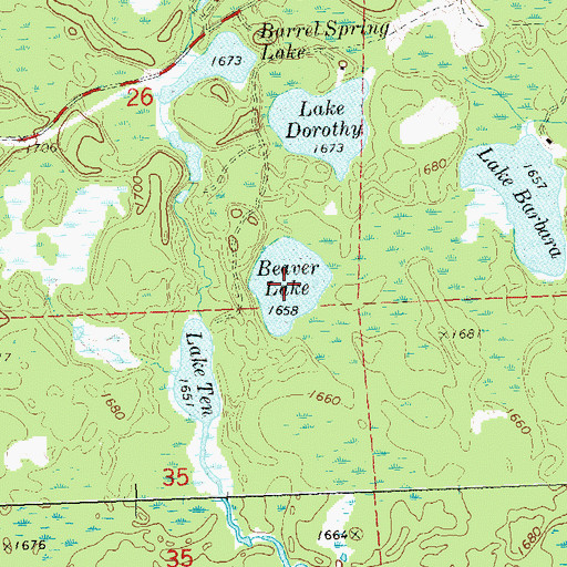 Topographic Map of Beaver Lake, WI