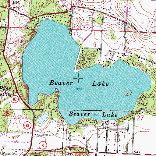 Topographic Map of Beaver Lake, WI