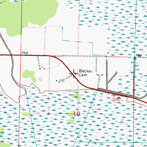 Topographic Map of Becker Cemetery, WI