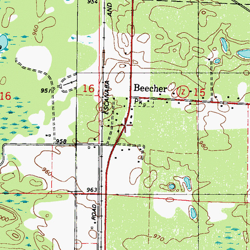 Topographic Map of Beecher, WI