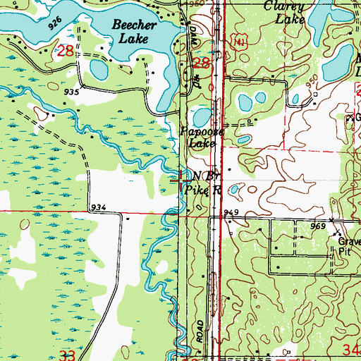 Topographic Map of Beecher Creek, WI