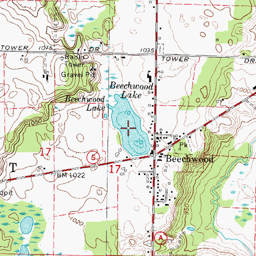 Topographic Map of Beechwood Lake, WI