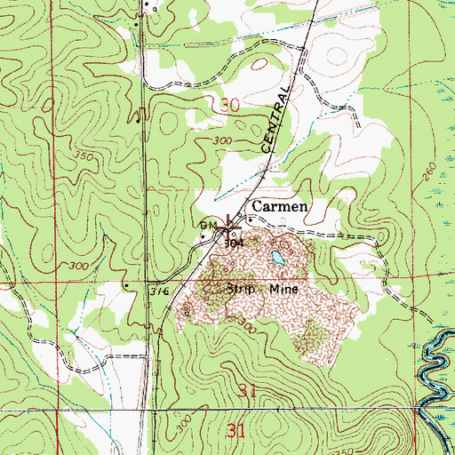 Topographic Map of Carmen, AL
