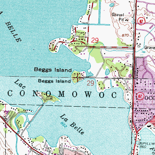 Topographic Map of Beggs Island, WI