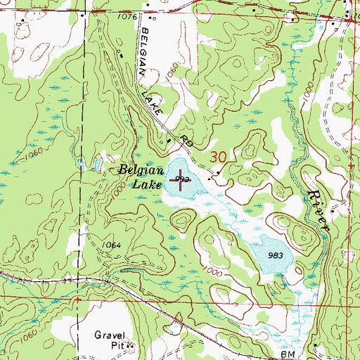 Topographic Map of Belgian Lake, WI