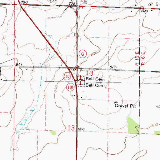 Topographic Map of Bell Cemetery, WI