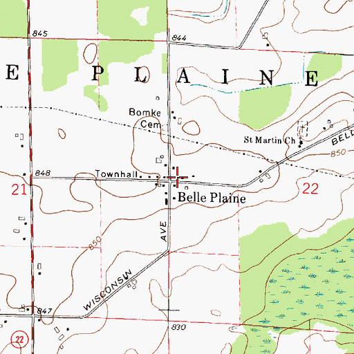 Topographic Map of Belle Plaine, WI