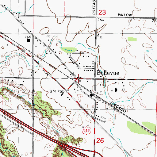 Topographic Map of Bellevue, WI