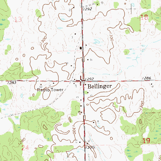 Topographic Map of Bellinger, WI