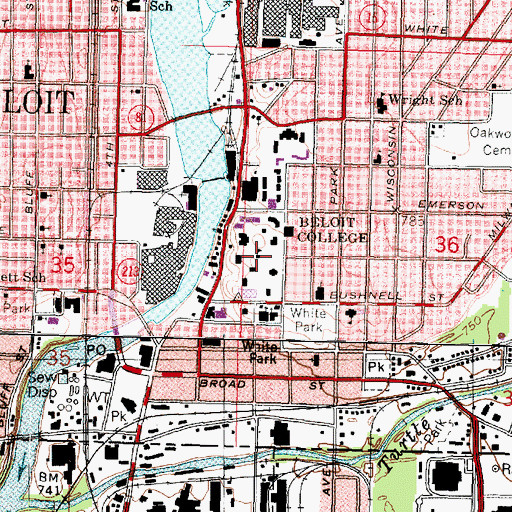 Topographic Map of Beloit College, WI