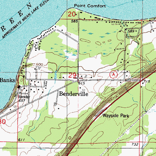 Topographic Map of Benderville, WI