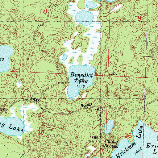 Topographic Map of Benedict Lake, WI