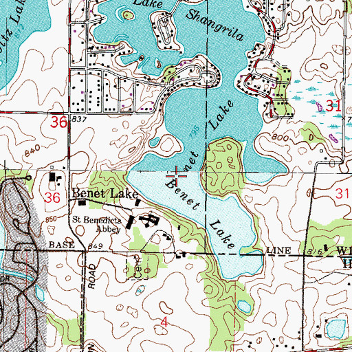 Topographic Map of Benet Lake, WI