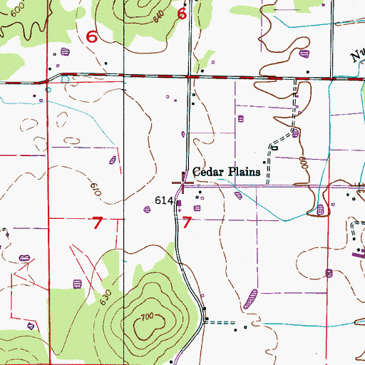 Topographic Map of Cedar Plains, AL