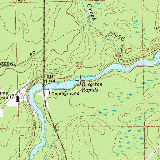 Topographic Map of Bergeron Rapids, WI