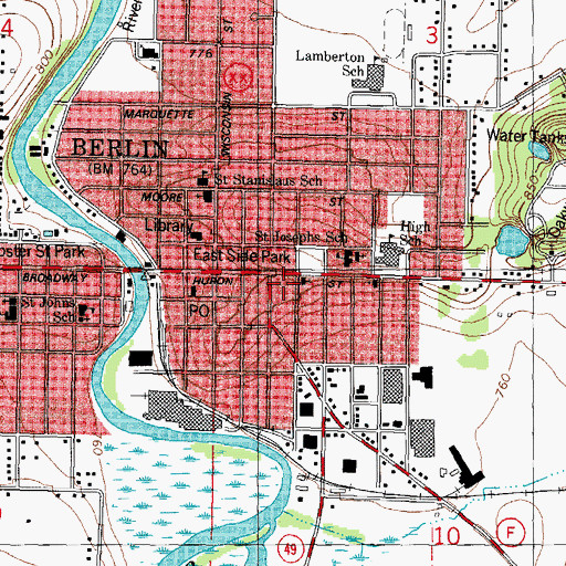 Topographic Map of Berlin, WI