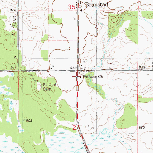 Topographic Map of Bethany Church, WI