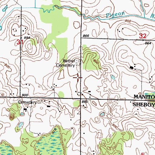 Topographic Map of Bethel Church Cemetery, WI
