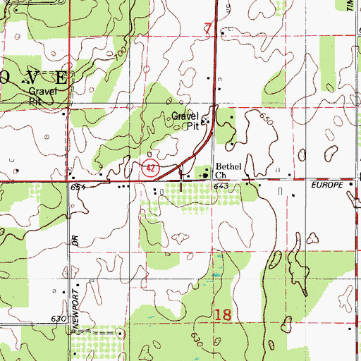 Topographic Map of Bethel Church, WI