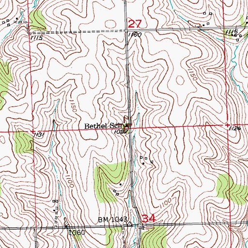 Topographic Map of Bethel School, WI
