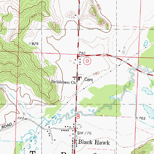 Topographic Map of Bethlehem Church, WI