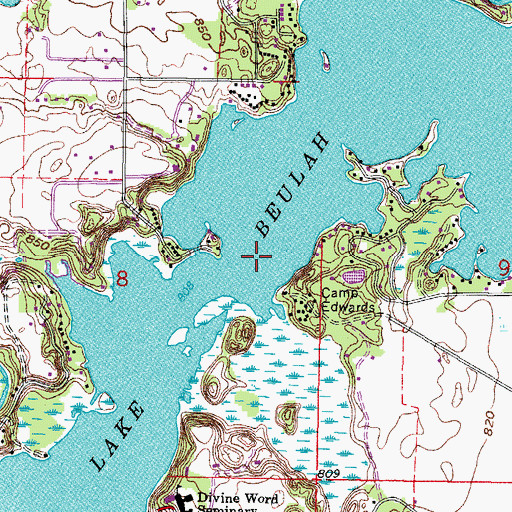 Topographic Map of Lake Beulah, WI