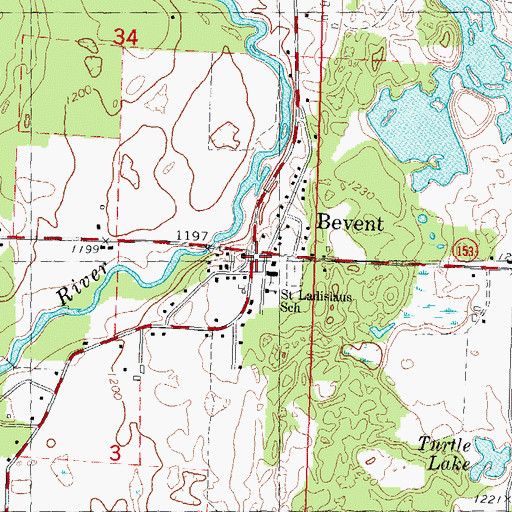 Topographic Map of Bevent, WI