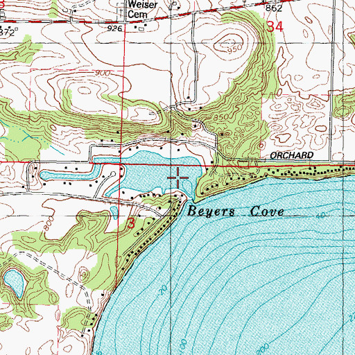Topographic Map of Beyers Cove, WI