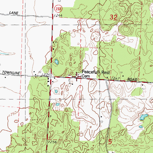 Topographic Map of Peacefull Rest Cemetery, WI