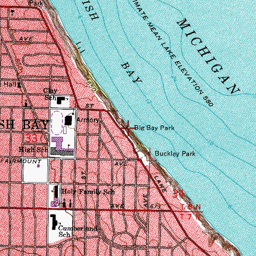 Topographic Map of Big Bay Park, WI