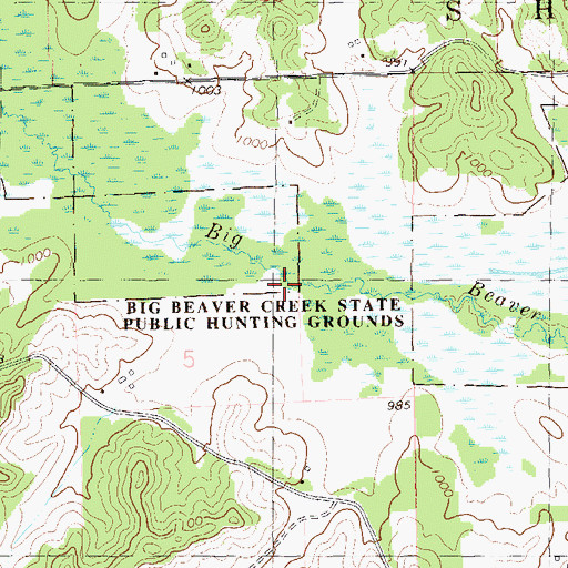 Topographic Map of Big Beaver Creek State Public Hunting Ground, WI