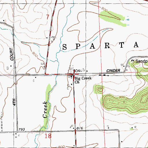 Topographic Map of Big Creek Church, WI