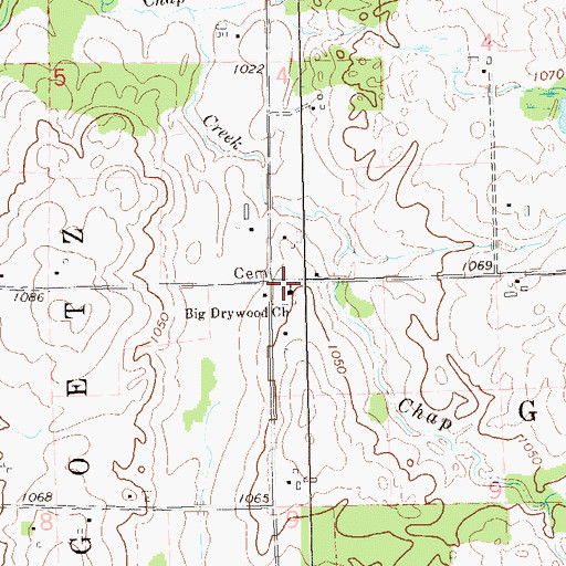 Topographic Map of Big Drywood Church, WI
