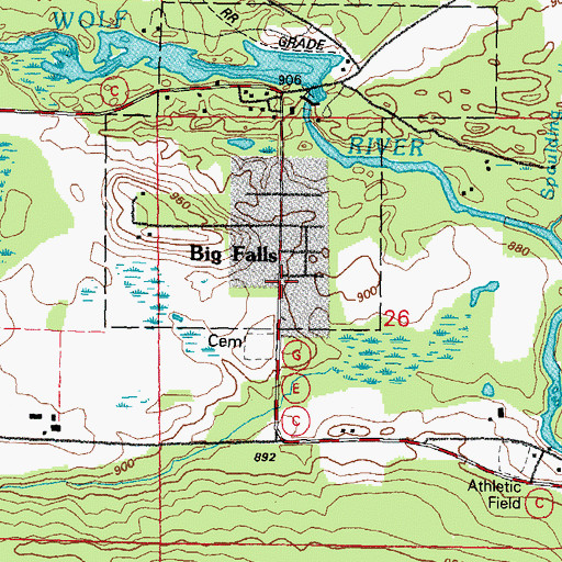 Topographic Map of Big Falls, WI