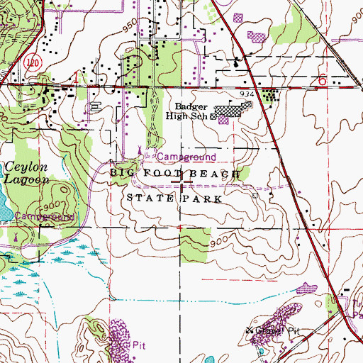 Topographic Map of Big Foot Beach State Park, WI