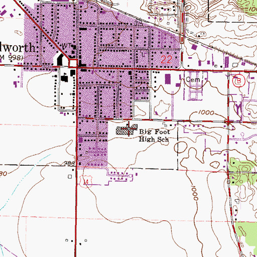 Topographic Map of Big Foot High School, WI