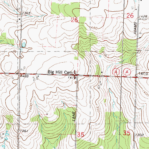 Topographic Map of Big Hill Cemetery, WI
