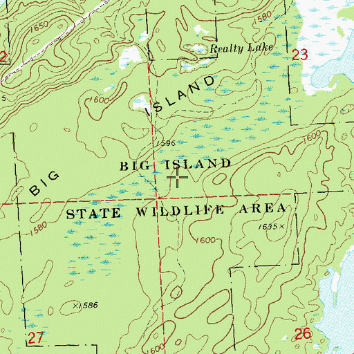 Topographic Map of Big Island State Wildlife Area, WI