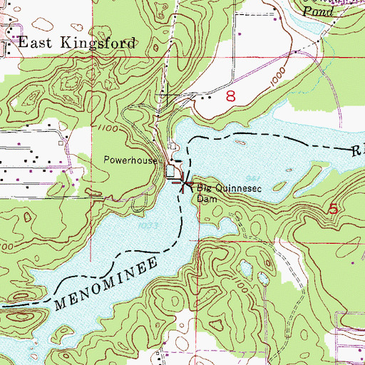 Topographic Map of Big Quinnesec Dam, WI