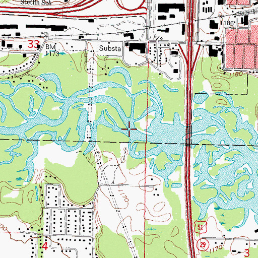 Topographic Map of Big Rib River, WI