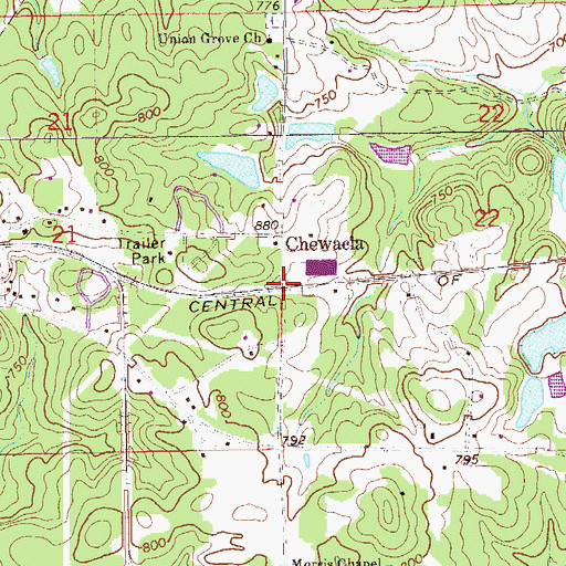 Topographic Map of Chewacla, AL