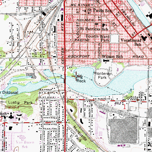 Topographic Map of Big Rock, WI