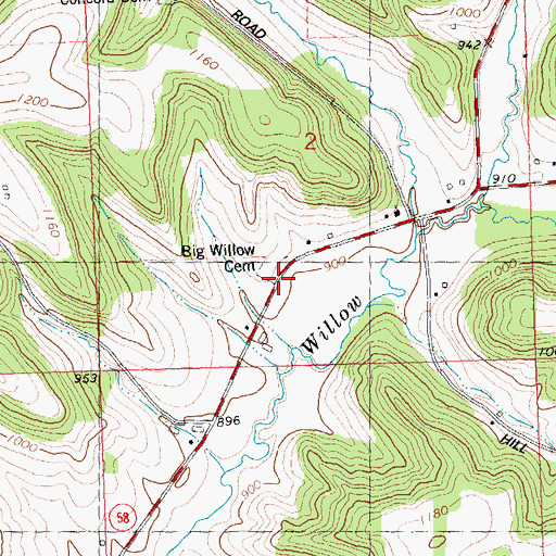 Topographic Map of Big Willow Cemetery, WI