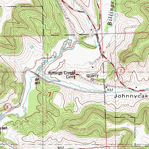 Topographic Map of Billings Creek Cemetery, WI