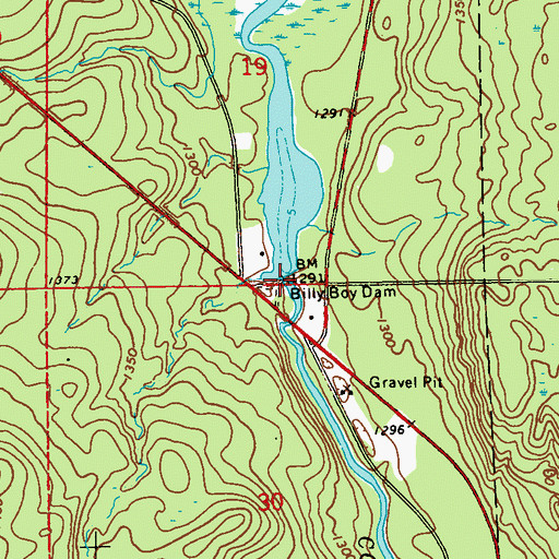 Topographic Map of Billy Boy Dam, WI