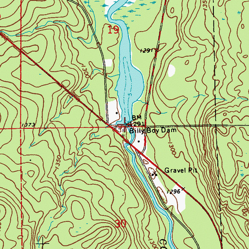 Topographic Map of Billy Boy Dam, WI