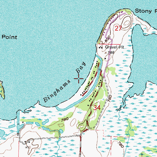 Topographic Map of Binghams Bay, WI